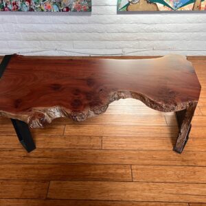 Live Edge Waterfall Coffee Table with Steel End Cap and Legs