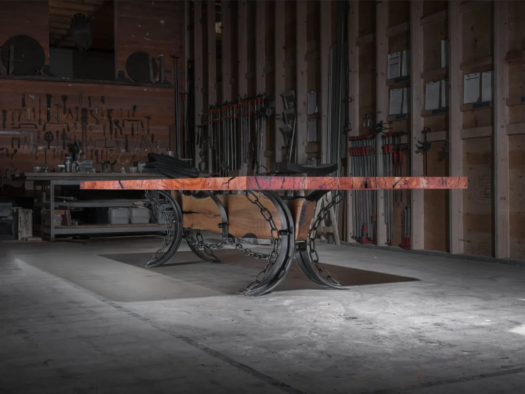 Chain Base Eucalyptus Burl Dining Table