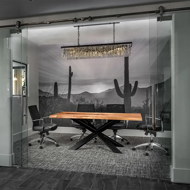 Commercial Table with Power and Steel Jax Base